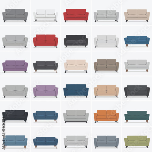 Collection of modern two seater sofas in various colors and styles