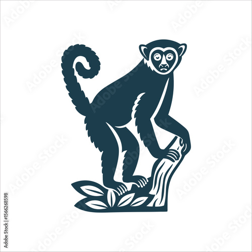 Monkey Silhouette on Branch, Isolated Vector Koruru Stilts in walking position