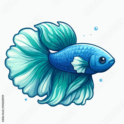 Stylized, colorful depiction of a betta fish, showcasing its elegant fins and vibrant colors. The fish is presented in profile view against a plain white background.