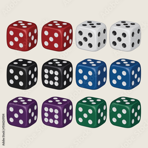 Collection of colorful dice for games and chance on a neutral background