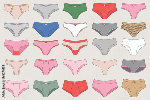 Collection of colorful women s underwear with heart details in a repeating pattern