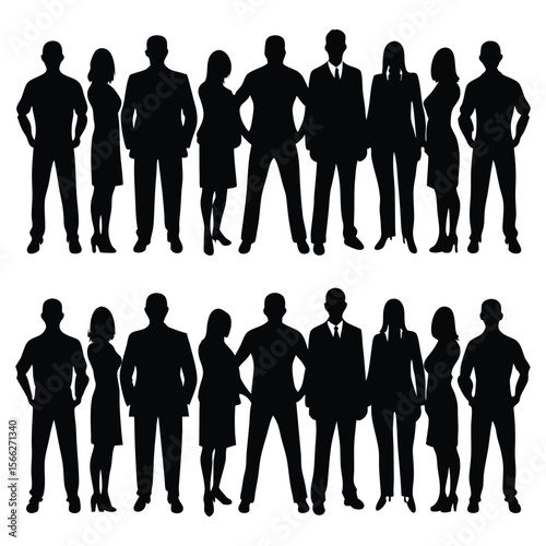 Group of business people silhouette on white showing team collaboration and professional cooperation in vector form