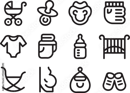 Parenthood Icons | Pacifier, Rattle, Crib Design

