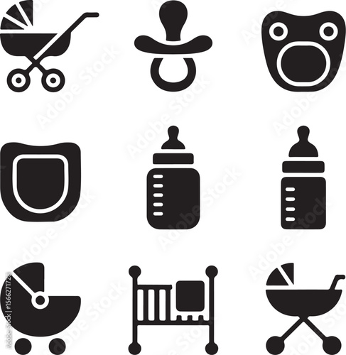Parenthood Icons | Pacifier, Rattle, Crib Design

