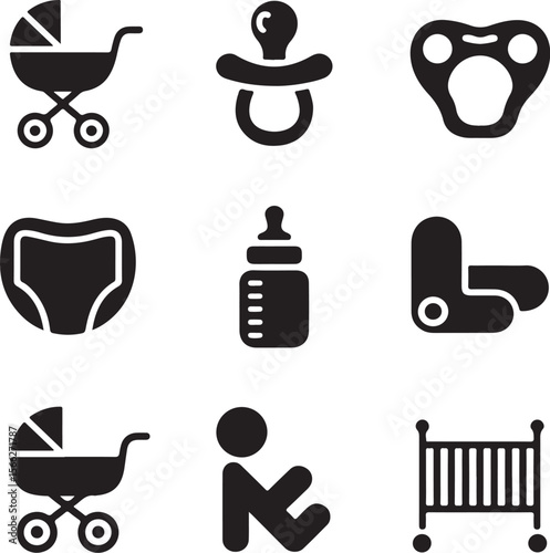 Parenthood Icons | Pacifier, Rattle, Crib Design

