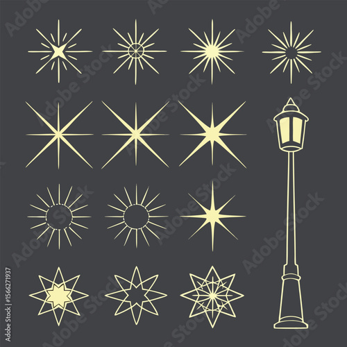 Set of Vintage Star and Lamp Post Designs