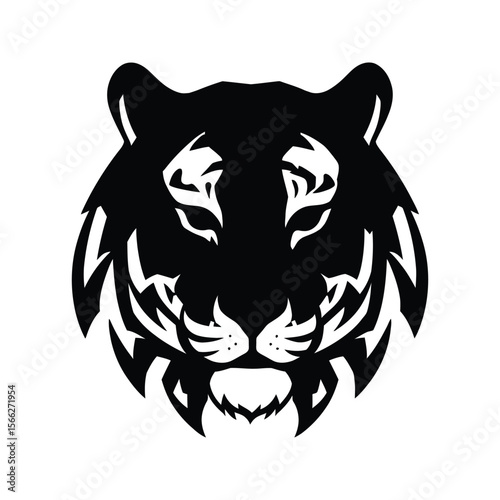 Stylized Black Tiger Head Vector Illustration  Tribal Art Logo Design Mascot