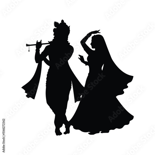 Elegant wedding couple silhouette vector illustration of a dancing bride and groom