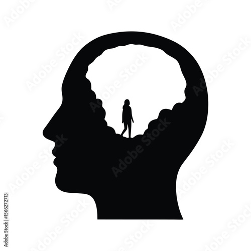 Silhouette of Head with Person Inside Representing Inner Self Mind or Consciousness