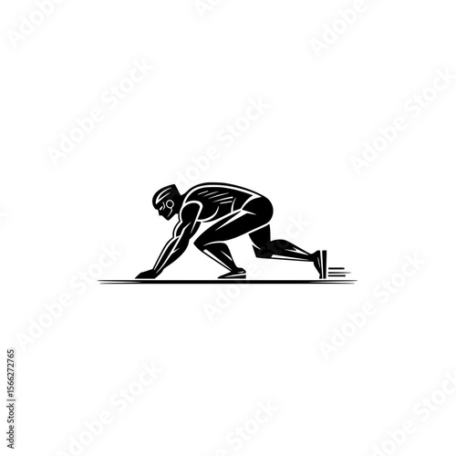 Vector Icon of Person Ready to Sprint Starting Position Representing Speed and Athleticism