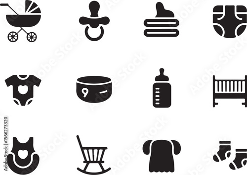 Simple Baby Line Art Icons | Flat Vector Set

