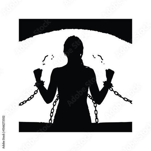Silhouette of a woman bound by chains symbolizing captivity oppression or struggle