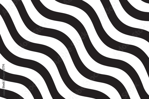 Seamless wavy lines pattern. Abstract fluid lines background vector. Simple black and white texture with oblique waves. Stripes. Fluid shapes. Chic repeat design for decoration, print, cover.