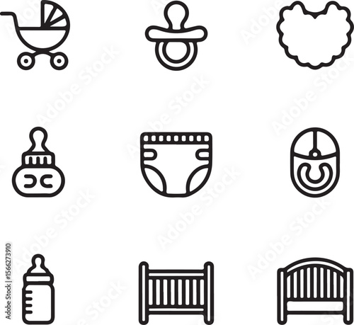 Baby Shower Line Icons | Editable Vector Set

