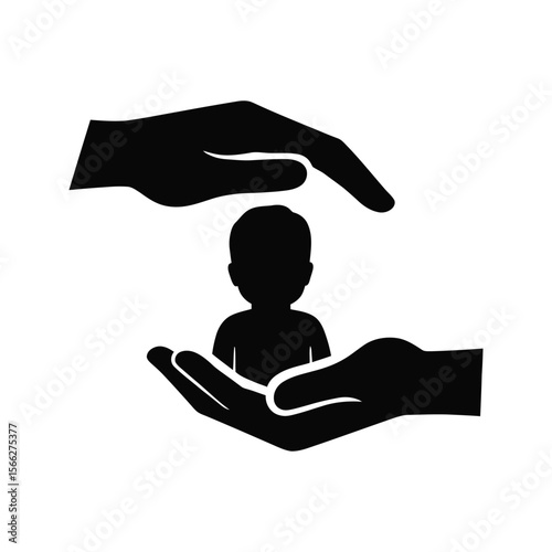 Child protection icon hands safeguarding a child safety.