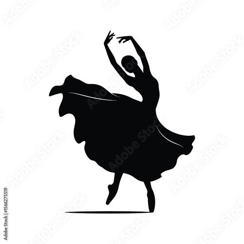 Elegant Ballerina Silhouette Black and White Dance Art Pointe Shoes Graceful Pose