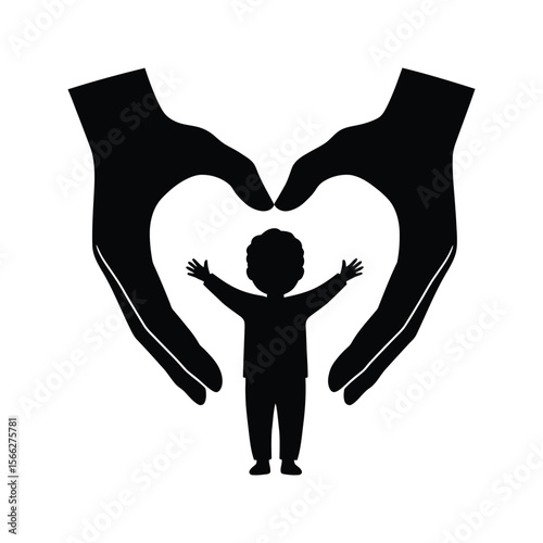 Child Care Protection Symbol HeartShaped Hands Protecting a Child Safety Icon