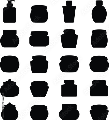 Hair Gel Jar and Cosmetic Container Silhouettes Vector Set, Diverse Personal Care Product Packaging, Various Jars and Tubes for Styling and Beauty Concepts.