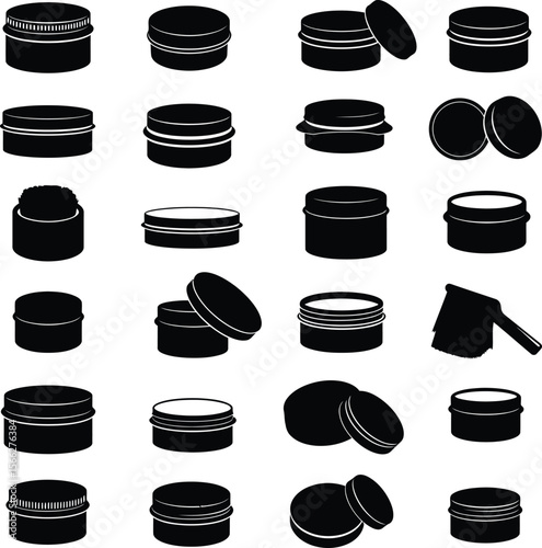 Hair Wax Tin Silhouettes Vector Set, Diverse Cosmetic Jars and Containers, Personal Care Product Packaging for Styling and Beauty Concepts.