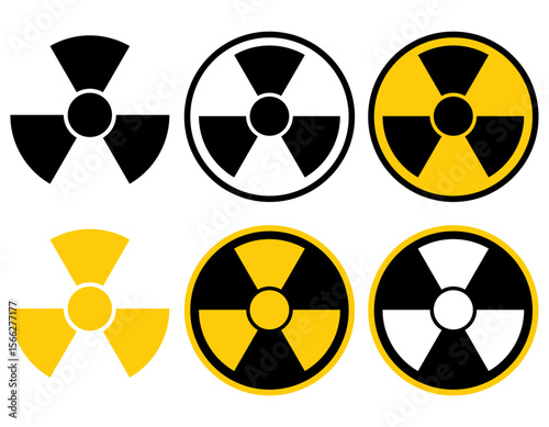 Radioactive material warning icon set, caution sign, radiation danger icons