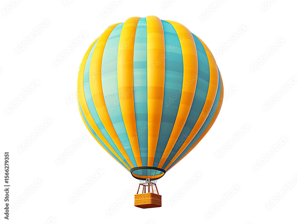 Naklejka premium 3D Of Yellow and Blue Striped Hot Air Balloon on Transparent Background