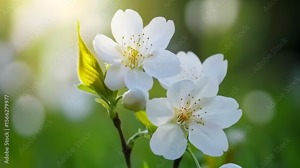 Fototapeta premium Stunning Closeup of Delicate White Blossoms in Spring Sunlight