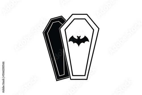 Two Halloween Coffins One with a Bat Silhouette