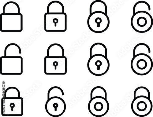 Outline Style Padlock Icons on Transparent Background for Security and Protection Concepts in Design
