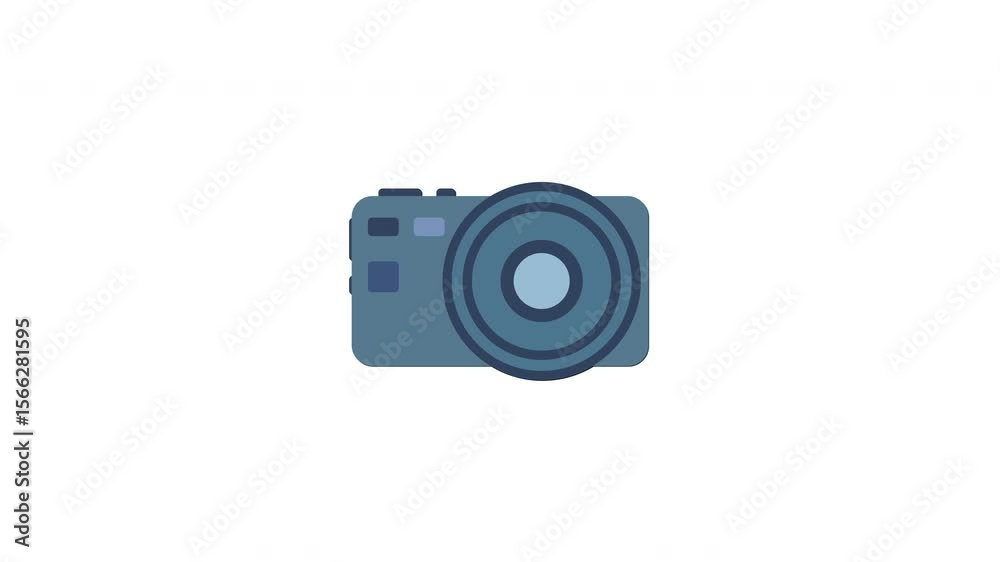 Flat camera icon illustration with large lens