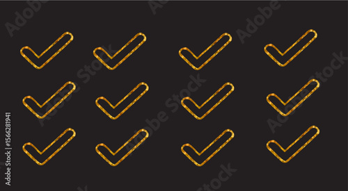 A pattern of golden check marks on a dark background arrangement