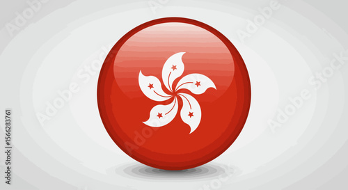 A vibrant and glossy three-dimensional icon featuring the red and white flag of Hong Kong, symbolizing national identity and pride.