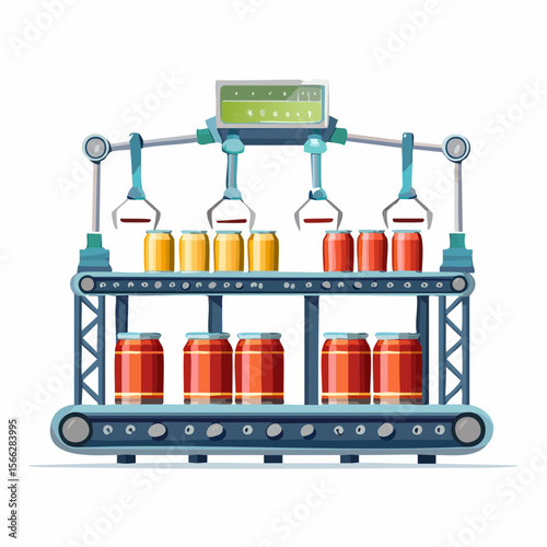 Automated beer production line with cans in factory setting