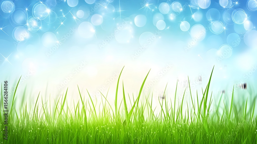 Fototapeta premium Vibrant Green Grass Meadow Spring Nature Background
