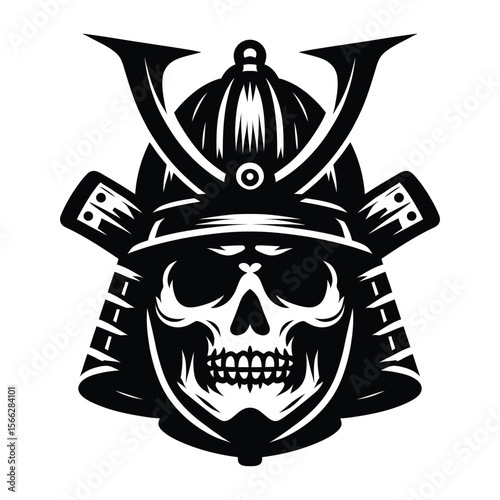  Samurai Skull with Helmet - Japanese Bushido Warrior Tattoo Vector
