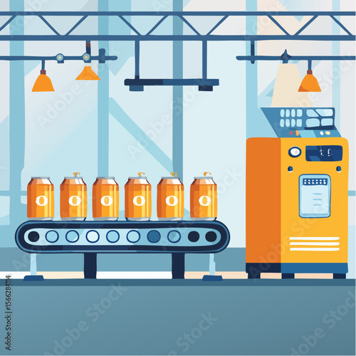 Automated beer production line with cans in factory setting