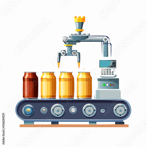 Automated beer production line with cans in factory setting