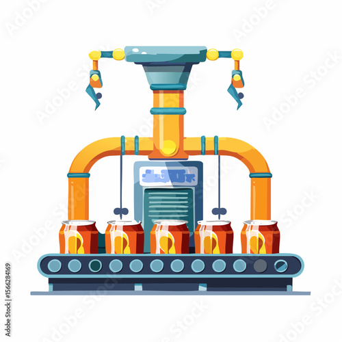 Automated beer production line with cans in factory setting