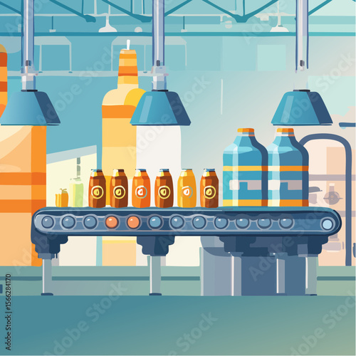Automated beer production line with cans in factory setting
