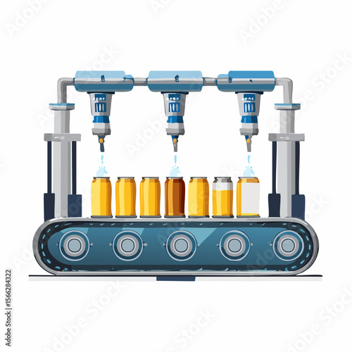Automated beer production line with cans in factory setting
