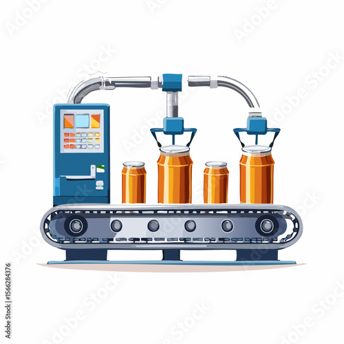 Automated beer production line with cans in factory setting