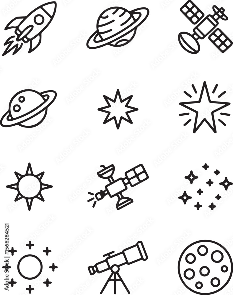 Naklejka premium Galaxy and Universe Icon Collection