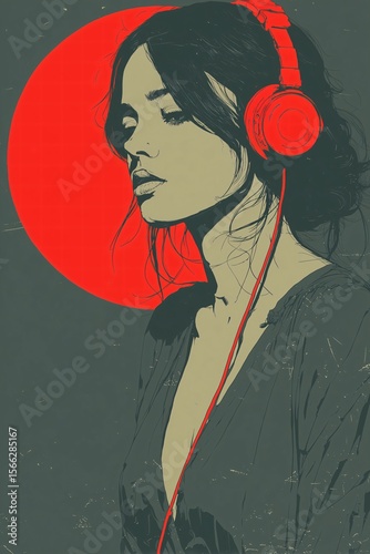 a retro poster of woman with headphone