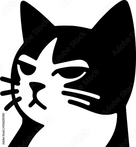 Cat meme giving side eye with sass, black vector meme silhouette, bold look
