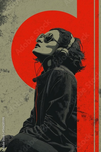 a poster of woman with headphone for music art album