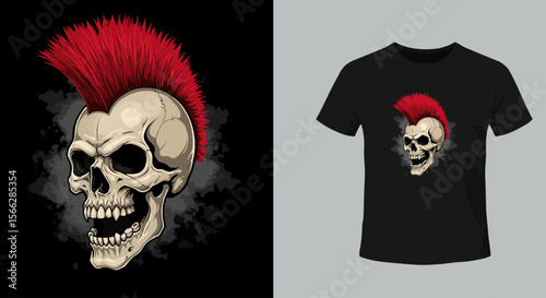 Vector Punk Skull with Mohawk – Edgy Tattoo & T-Shirt Design Graphic