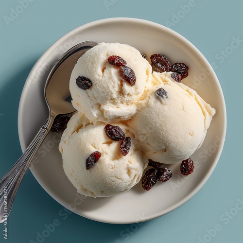 vanilla rum raisin ice cream in the bowl