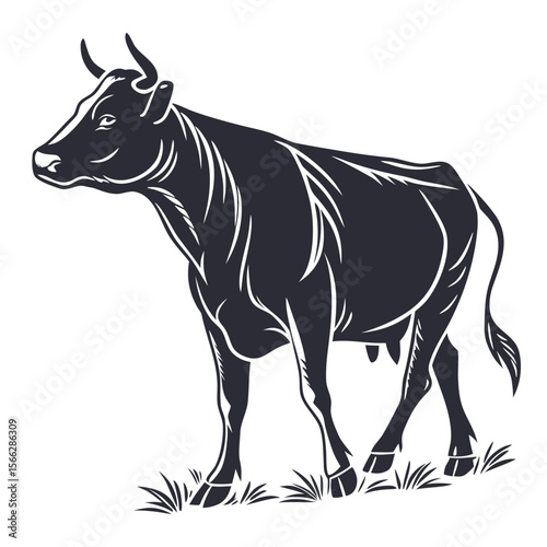 Cow Silhouette Isolated Farm Animal on White Background
