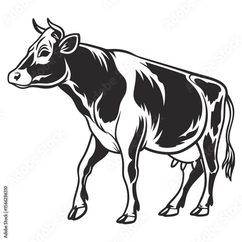 Cow Silhouette Isolated Farm Animal on White Background