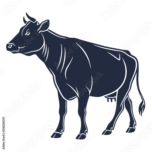 Cow Silhouette Isolated Farm Animal on White Background