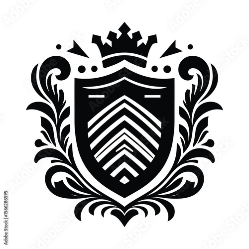 Royal Coat of Arms Shield Emblem - Laurel and Crown Vector Design